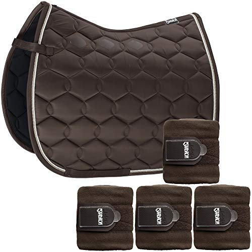 Eskadron Set Schabracke Glossy Wave Darkbrown mit doppel Kordel & Bandagen, Größe:Dressur (DL)