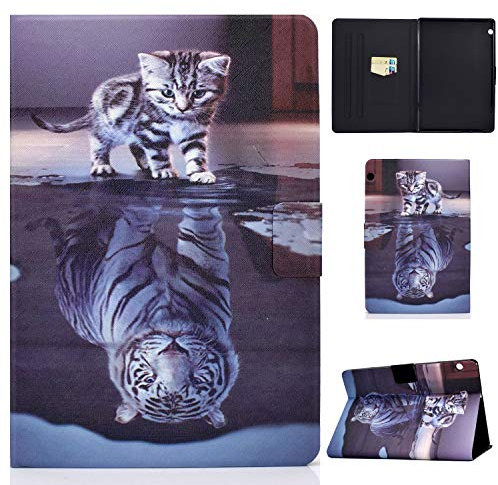 Succtop Coque Tablette Samsung Galaxy Tab S6 Lite 10,4 2022/2020 Étui Coque en Cuir PU Housse Portefeuille Porte-Stylo Magnetic Housse Galaxy Tab S6 Lite SM-P613/P619/P610/P615,Chat et Tigre