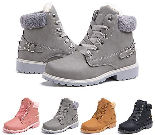 Stivali Invernali Donna Scarpe da Neve Stringati Pelliccia Caldo Snow Boots Caviglia Stivaletti Piatto Outdoor Stivali Grigio 36