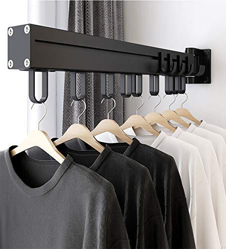 BHeadCat Clothes Drying Rack Multi-purpose Laundry Drying Rack Rotatable, Heavy Duty Wall Mounted Iron Garment Rack, Hanging Rod for Closet Storage, Laundry Room, 21 Hooks, 57cm in Length