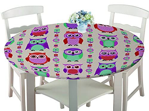 FANSU Runde Tischdecke Wasserabweisende, 3D Tier Muster Abwaschbar Garten Tischdecke rutschfest Abwischbare Wachstuch Desktop Dekorative Tuch Hotel Bankett Party (Eule,170cm)