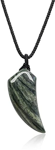 COAI Geschenkideen Unisex Surferkette Spitzer Anhänger Wolfszahn Anhänger aus Grünem Jaspis