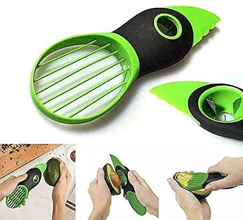 Avocado Slicer 3 in 1 Multifunctional Avocado Cutter for Fruit and Vegetables Non-Slip Handle Stainless Steel Blade for Fruit Kiwi Mango Kitchen Tool HTUK®