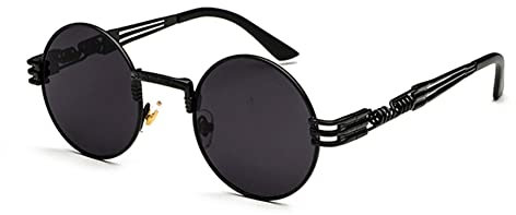 kachawoo Steampunk Sonnenbrille John Lennon Vintage Rot Runde Cosplay Sonnenbrille Herren Schwarz Retro Punk Funky Eyewears Damen für Festival Party Reisen (full black)