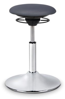BALIMO Classic - Bewegungshocker - Sitztrainer - ergonomischer Sitzhocker - Hocker mit Schwingeffekt - Rücken-Trainer - Bewegungsstuhl - Bürohocker - Standfuß Silber gebürstet (Dunkelgrau)