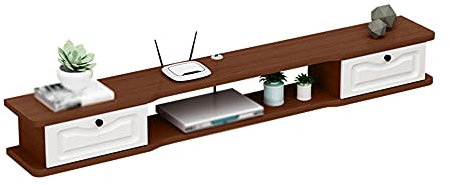 Schwebender TV-Schrank, Doppelschubladen mit unterer Klappe, Holz-Hänge-TV-Schrank mit Drahtloch, geeignet zum Aufstellen von Routern/Rot / 140 cm