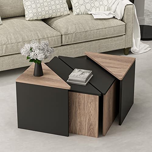 [en.casa] Couchtisch Frederikshavn Wohnzimmertisch Satztisch 4er Set Beistelltisch dreieckig Eiche-Optik Schwarz Sofatisch
