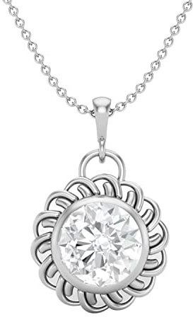 MOONEYE 6 mm runder natürlicher Moissanit-Anhänger 925 Sterlingsilber einfache keltische Knotenkette Halskette Damen Schmuck (Sterling Silber)