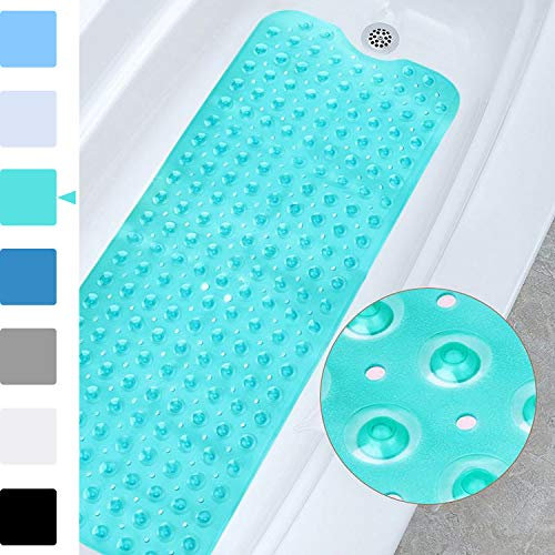MoreCro® Badewannenmatte rutschfest, 100 x 40cm Extra Lange Schimmelresistente Duschmatte rutschfest/Badewanneneinlage, Maschinenwaschbar (Transparent Grün1)