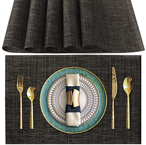 Tischsets Abwaschbar 6er Set, Platzset PVC Hitzebeständig rutschfest, Platzdeckchen für küche Speisetisch Hotel, 45x30cm (Dunkelbraun)