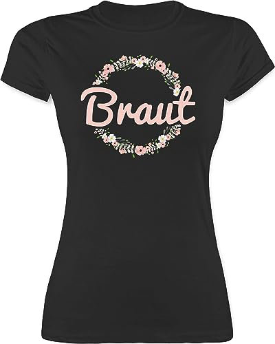 Shirt Damen - JGA Junggesellenabschied Frauen - Braut Motiv Blumenkranz - XL - Schwarz - junggesellinnenabschied Tshirt JGA. Bride t-Shirts Gadgets t-Shirt jungesellinnenabschied