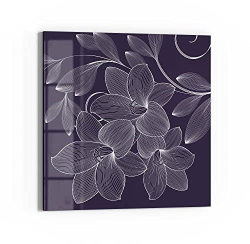 DEQORI Glas-Magnettafel | 30x30 cm groß | Motiv Elegante Liliengrafik | Memo-Board aus Glas | Magnetboard inkl. Magnete, Stift & Tuch für Küche & Büro | Tafel magnetisch & beschreibbar
