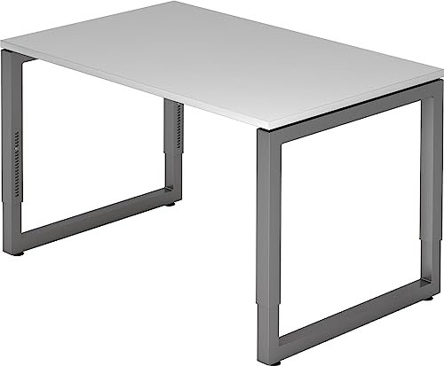 bümö höhenverstellbarer Schreibtisch R-Serie 120x80 cm in grau, Gestell in Graphit - PC Tisch klein für's Büro manuell höhenverstellbar, Computertisch verstellbar