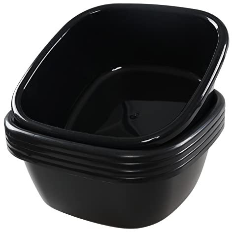 Teyyvn Set of 6 Plastic Washing Up Bowls, 10 L Square Plastic Wasking Bowl Basin, Black