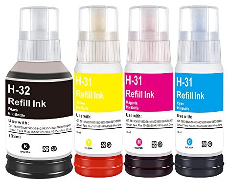 31 32XL Refill Ink Set Replacement for HP 32XL 31 Ink Bottle Compatible with HP Smart Tank 5000 7301 6001 7602 5101 5102 5103 7001 Plus 551 651 Printers (4-Pack, 1 Black, 1 Cyan, 1 Magenta, 1 Yellow)