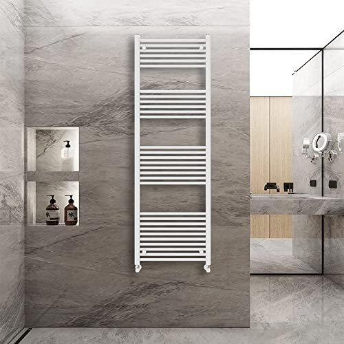 Warmehaus Straight Heated Towel Rail Radiator Ladder White 1800x600mm Central Heating Radiators for Bathroom Kitchen