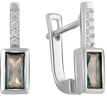 925 Sterlingsilber Huggie Ohrringe Englisch Schloss über Baguette Mystic Topas Mehrfarbig Steingewicht [ct]: 1 Karat, Gewicht 3,1 g und rhodinierte Oberfläche, Glas, Künstlicher Topas