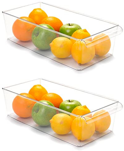 Acan Tradineur - Pack de 2 Cajones organizadores Reutilizables para frigorifico Nº 11 - Fabricado en Poliestireno - Recipiente de plástico Transparente - 10 x 18 x 37 cm