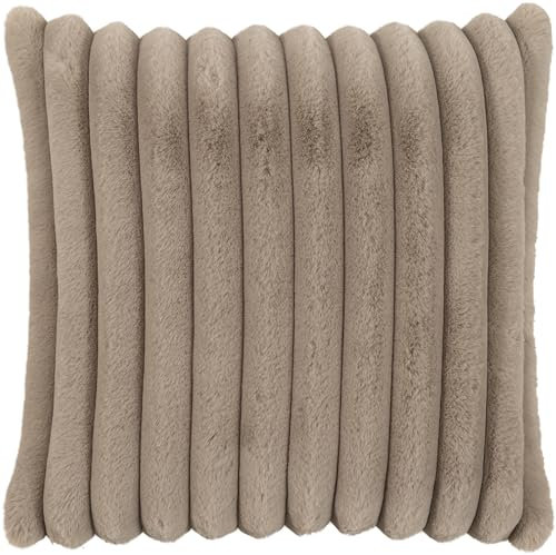 MAGMA Raya Kissenhülle/Kissenbezug aus Fellimitat - 100% Polyester, bis 30 Grad waschbar, 45x45cm, Taupe