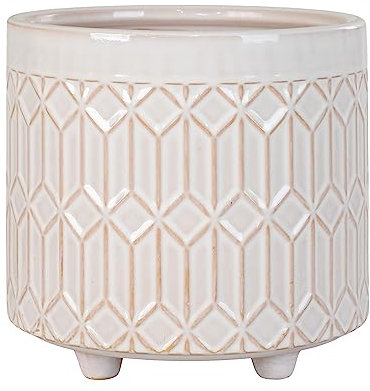 House Nordic Blumentopf Weiß mit Füssen 15 cm Keramik Übertopf mit Muster