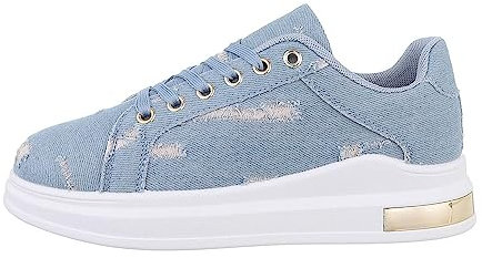 Ital Design Damenschuhe Freizeitschuhe Sneakers Low, A-53-1-, Textil, Hellblau, Gr. 37