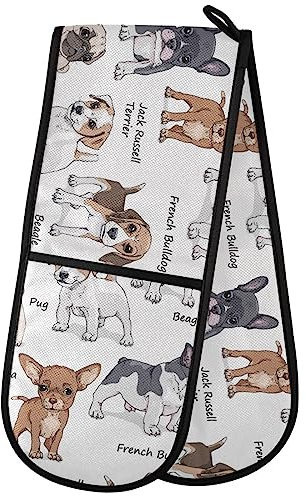 ZZXXB Jack Russell Terrier Double Oven Mitt Heat Resistant Non-Slip Kitchen Gloves Extra Long 7 x 35 for Cooking Baking Barbecue Grilling