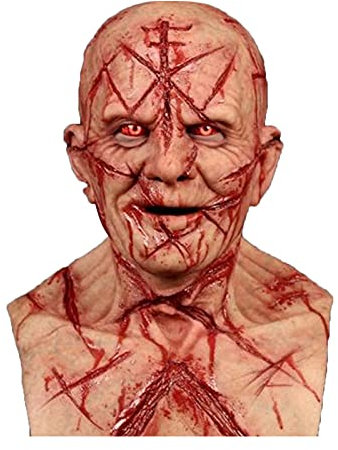 BOTCAM Glatze Blutnarbe Maske Kopfbedeckung 3d realistische menschliche Gesichtskopfbedeckung Lichter Für Fenster Weihnachten (red, One Size)