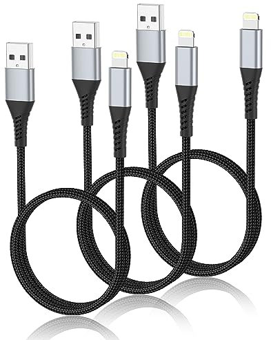Short iPhone Charger Cable 0.6m, 3 Pack USB A to Lightning Cable Short 2FT Braided iPhone Cable Fast Charging 60 cm for Apple iPhone 14 13 12 11 Pro Max Mini 10 8 7 Plus XR XS SE, AirPods