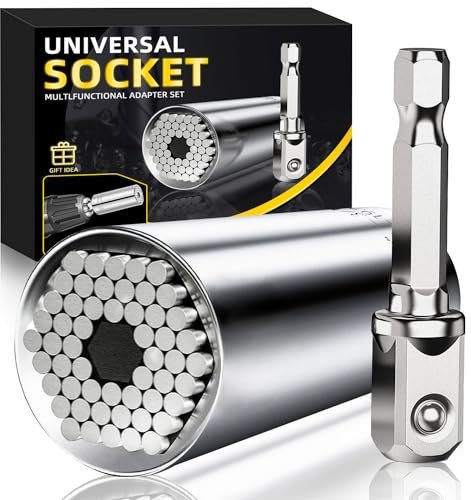 BOGRAND Universal Super Socket Tools Gifts for Men Adults Stocking Stuffers for Men Dad Him Christmas White Elephant Fathers Day Birthday, Cool Gadgets Socket Set with Power Drill Adapter-Silver