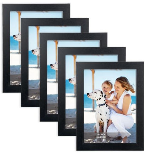 Joyshare Bilderrahmen 10×15 cm Schwarz 5er-Set aus MDF | Hochklares Acrylglas, moderner Wechselrahmen für Fotos, Bilder und Kunstwerke