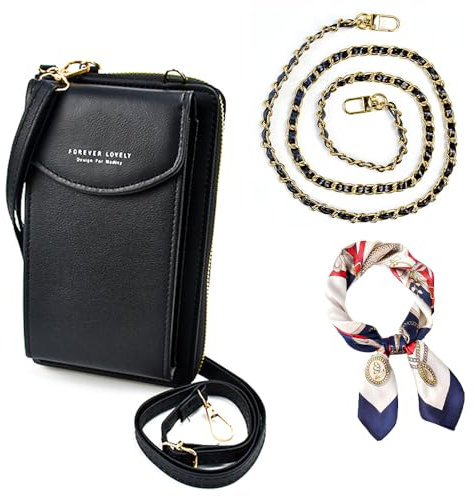 ADERTOS Bolso de Telefono Movil Mujer, Bandolera Pequeña Mujer, Bolso Móvil Monederos, Cartera Movil Cuero PU con Bandolera y Bufanda, Mini Bolso de Teléfono para Teléfonos Móviles de Menos de 6,1”