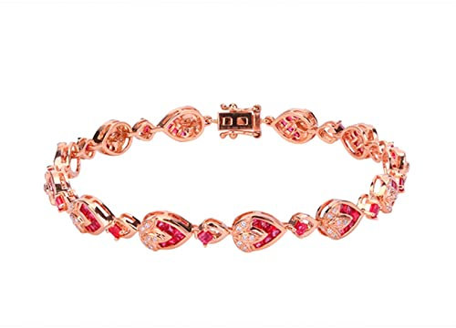 KnSam 18 Karat Rose Gold 750 Gliederarmband Charm, Labor Erstellt Rubin Armbänder Damen 1.86ct Rot Erdbeere Rotgold 750 mit Moissanit Damen Echte Goldschmuck, 17.5cm