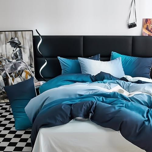 Boqingzhu Bettwäsche 220×240cm Blau Dunkelblau Hellblau Romantisch Modern Farbverlauf Wende Bettwäsche Set Bettbezug 220×240 cm und Kissenbezug 80 x 80 cm mit Reißverschluss