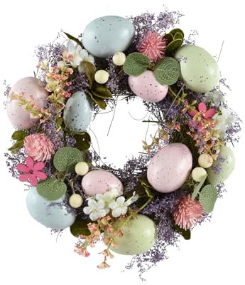 Kaemingk Osterkranz mit Blumen und Ostereiern, 23 cm