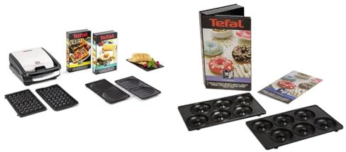 Tefal Croque gaufres et sandwiches, 2 jeux de plaques inclus, Rangement facile & Coffret Snack Collection de 2 plaques beignets + livre de recettes XA801112, Noir