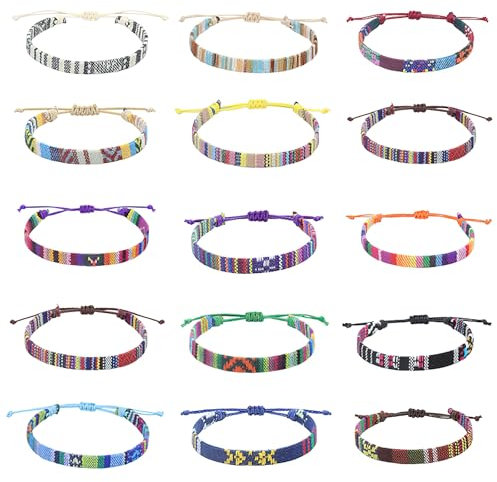 Scettar 15 Stück freundschaftsarmbänder, Handgefertigt Verstellbar armbänder, Unisex friendship bracelet, armband stoff für Erwachsene und Kinder, surferarmband damen, Ideal als Partygeschenk