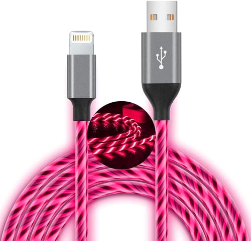 LED iPhone Charger Cord Light Up Lightning Cable | MFi Certified Apple Charger | Cool USB Fast Charging for iPhone 14 13 12 11 Pro Max XR X SE 8 Plus, iPad iPod and More (Pink, 6ft)