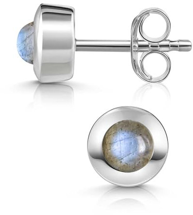 Materia Labradorit Ohrringe Silber 925 rund - Damen Ohrstecker mit Edelstein SO-207-Labradorit