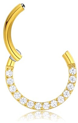 Lantine 16g Septum-Piercing 14K Gold Scharnier-Segment-Clicker Daith Piercing CZ+G23 Titan Tragus Rook 8mm