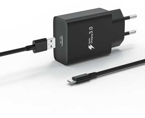 Chargeur Rapide 18W Compatible avec Xiaomi Redmi 14C 13C 15C A3 Note 14 13 12/12 Pro 5G 11S 11 10 9, POCO M3 M4 M6 C65 X6, USB Prise Charge Rapide, Prise USB Secteur avec Câble 2M (Noir)