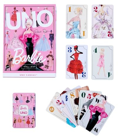 UNO Barbie Fashion Model Collection Kartenspiel, 65. Jubiläum Limited Edition, 112 Karten, Rosa Box, Ab 7 Jahren, HYH43