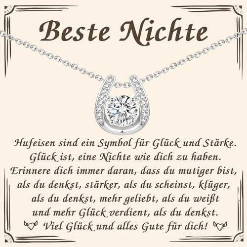 PDTU Geschenk für Nichte, Hufeisen Glücksbringer Kette Nichte Geschenke von Tante Onkel, Nichte Geschenke zum Prüfung Geburtstag Abschluss Einschulung Weihnachten Taufe Einweihungsgeschenk