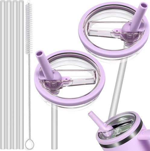 Sunshine Smile 2 Stück 40oz Auslaufsicherer Ersatzdeckel für Stanley Cup mit 4 Trinkhalmen und 1 Strohhalm Bürste, Kunststoff, Klappbar, Mit Trinkhalm, 1.2 Liter, Zuhause, Reise, Freizeit