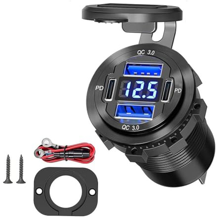Giwnhvx USB-Ladegerät, 4 Anschlüsse, 12 V, Dual-PD und QC, mehrere USB-Anschlüsse für Auto, USB-C-Feuerzeug-Ersatz, 12-Volt-Buchse