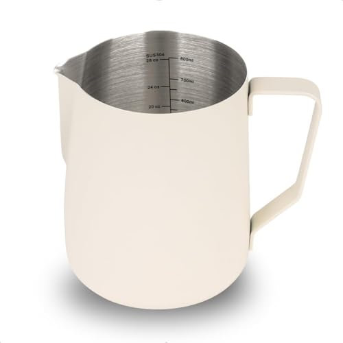 watchget 32oz/900ml Stainless Steel Milk Frothing Jug & Espresso Steamer - Professional Coffee Accessories for Latte Art, Cappuccino, Hot Chocolate, Creamy White