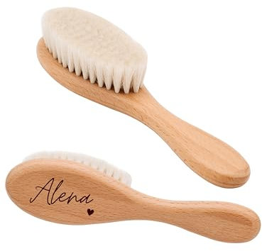 wunderwunsch® - Babyhaarbürste, Haarbürste Baby, Baby Kamm, Haarbürste personalisiert, Kinder Haarbürste, Babygeschenk Mädchen, Bürste personalisiert (Name + Herz)