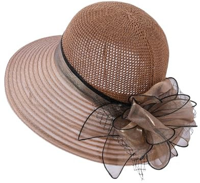 SRZYMJ Khaki Kentucky Organza-Derby-Hut für Damen, Braut, Hochzeit, Kirche, Teeparty, breite Krempe, Sommer-Sonnenkappe Sonnenhut Damen Glitzer-Elementen Fischerhut Lila Fischerhut