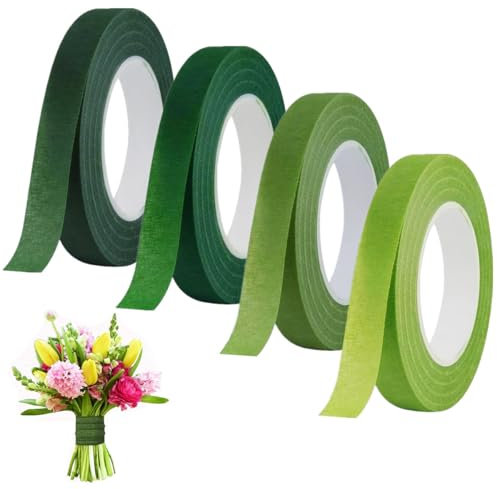 RuiChy 4 Rolls Florist Tape, 12mm Width Floral Tape Arrangement Supplies Flower Tapes Sticky Florist Stem Wrap for Bouquet Flowers Wrapping DIY Craft Projects (30 Yard/Roll - Green Series)