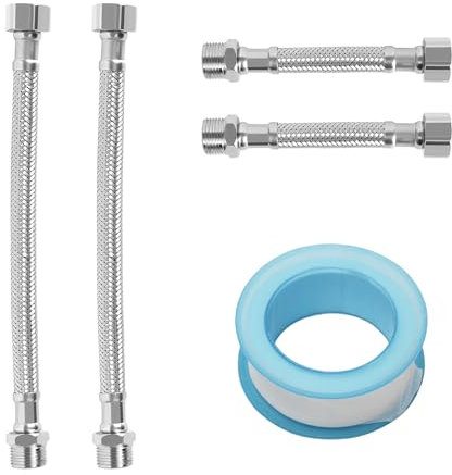 Flexschlauch 3/8 Zoll, 4 Stück Flexschlauch 3/8 mit Klebeband, 304 Edelstahl Panzerschlauch 3/8 Zoll, Verbindungsschlauch mit Edelstahlumflechtung für Wasserhahn, Bad, WC(20cm/10cm)