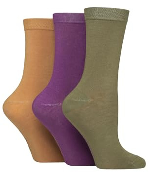 SockShop Ladies’ Plain Patterned Striped Bamboo Socks Soft Breathable Socks Assorted Colours 4-8 Pack of 3 (UK, Numeric, 4, 8, Regular, Regular, Plain Wild Terrain)